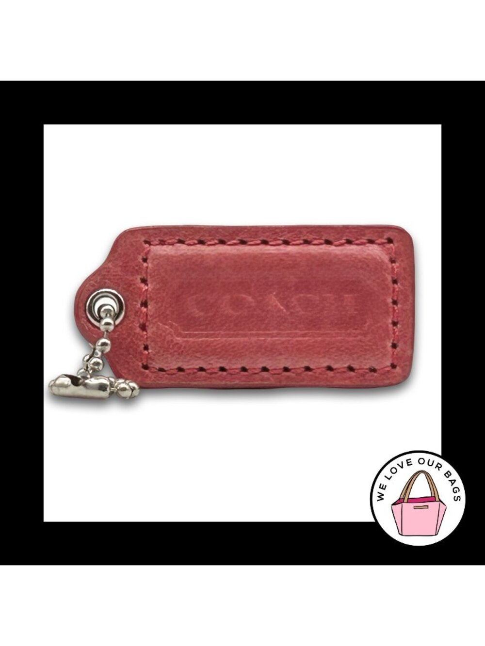 COACH HANG TAG 2" Pink Leather Bag Charm Keychain Fob Nickel Medium
